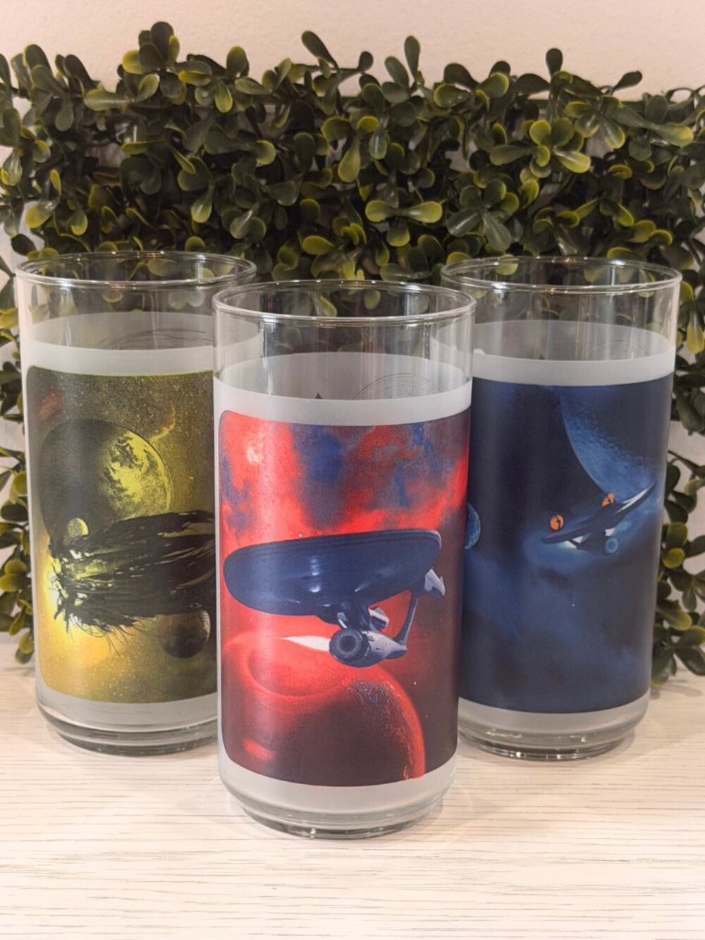 Star Trek Collectible Frosted Glasses Burger King 2008 Set Of 3 W/O Box